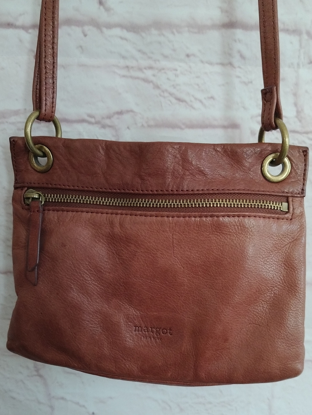 margot Tan Leather Crossbody Bag with Front Zip